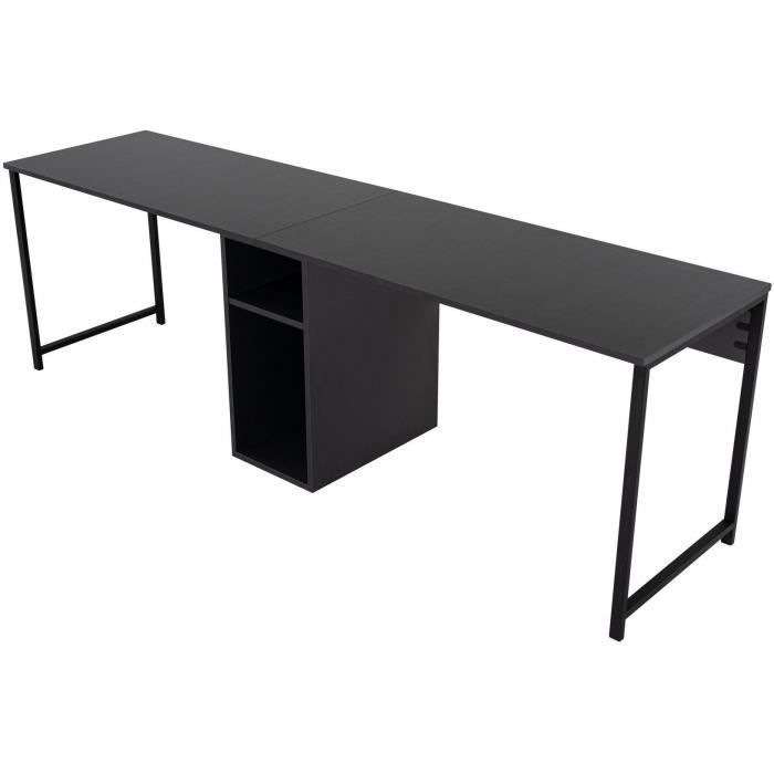 Bureau d'étude moderne avec pieds en métal - TWIN - Anthracite / Noir - 240 x 74 x 60 cm