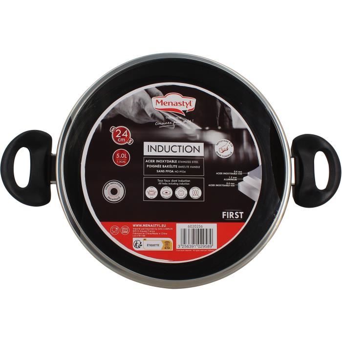 Faitout - MENASTYL - 6020256 - En acier inoxydable - 24 cm - Tous feux dont induction