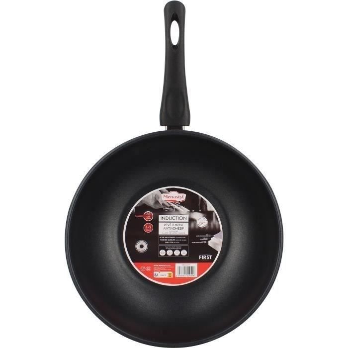 Wok - MENASTYL - 6020252 - En acier inoxydable - 28 cm - Tous feux dont induction