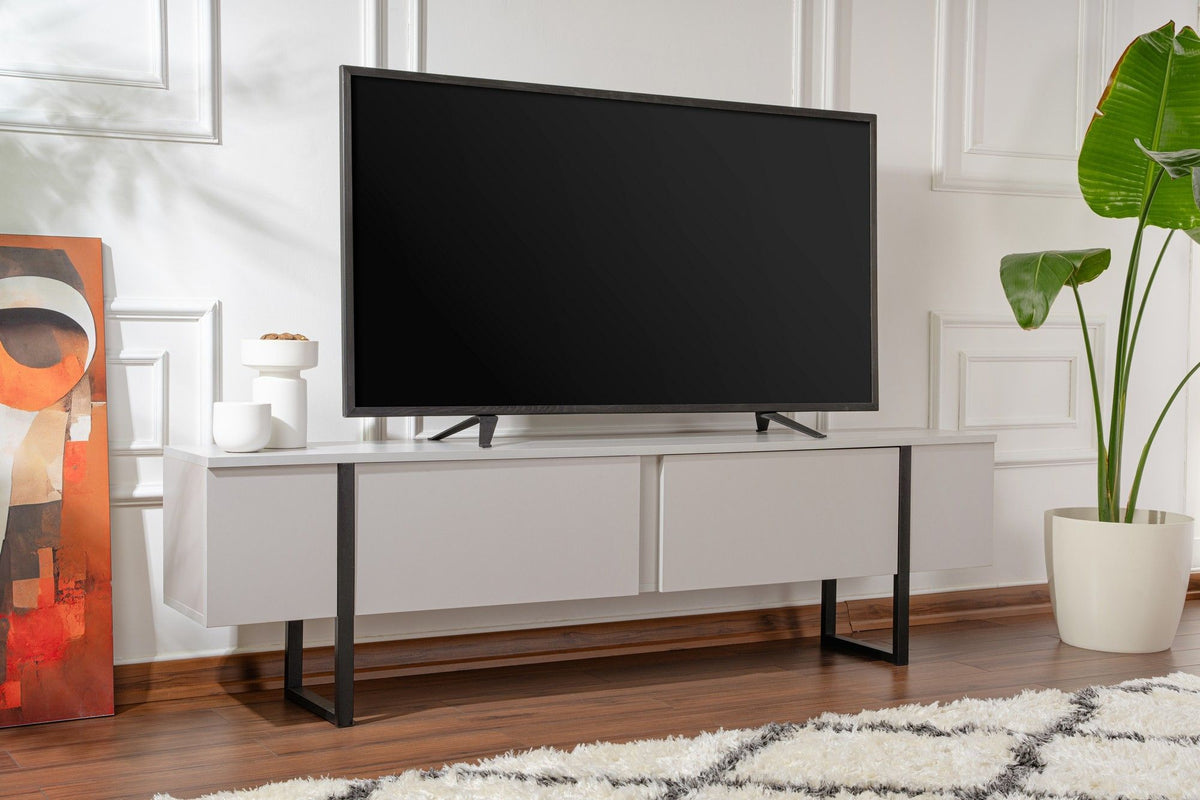 Meuble TV - SERENITY - Gris / Noir - 180 x 50 x 30 cm