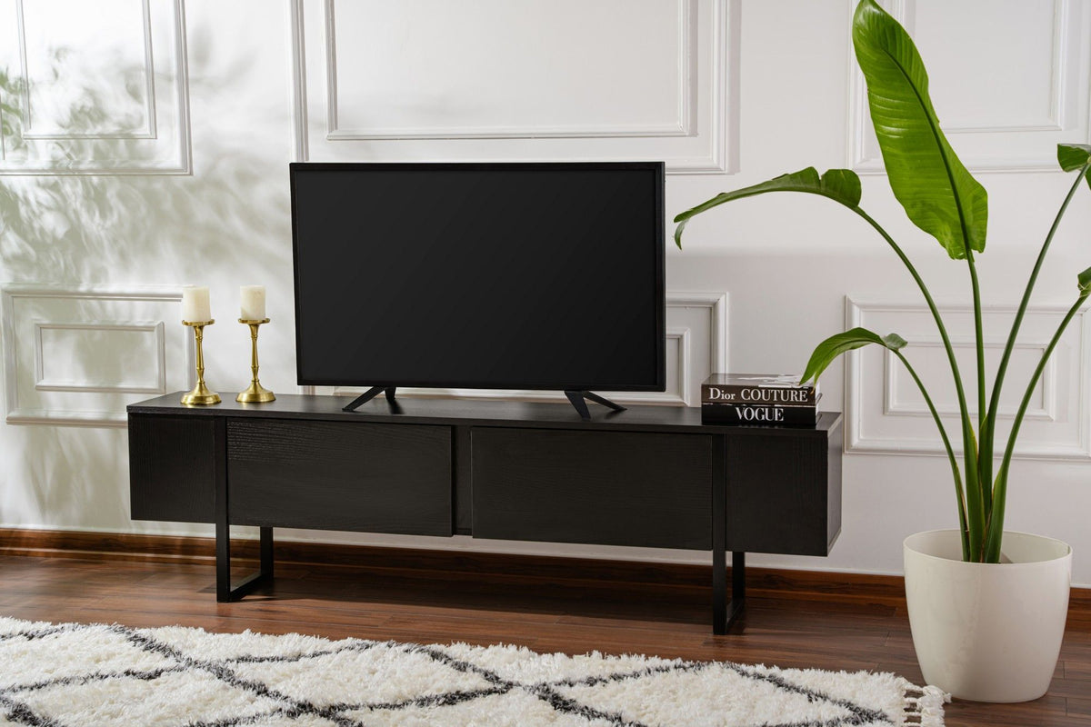 Meuble TV - SERENITY - Noir - 180 x 50 x 30 cm