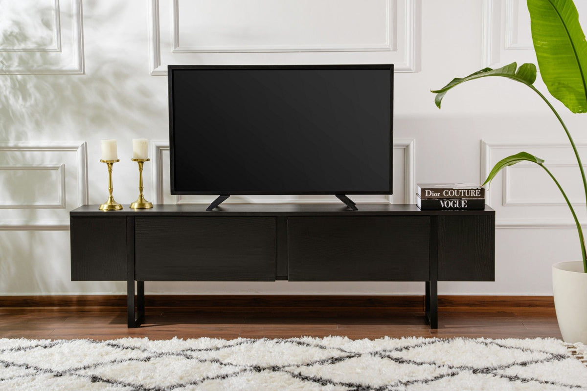 Meuble TV - SERENITY - Noir - 180 x 50 x 30 cm