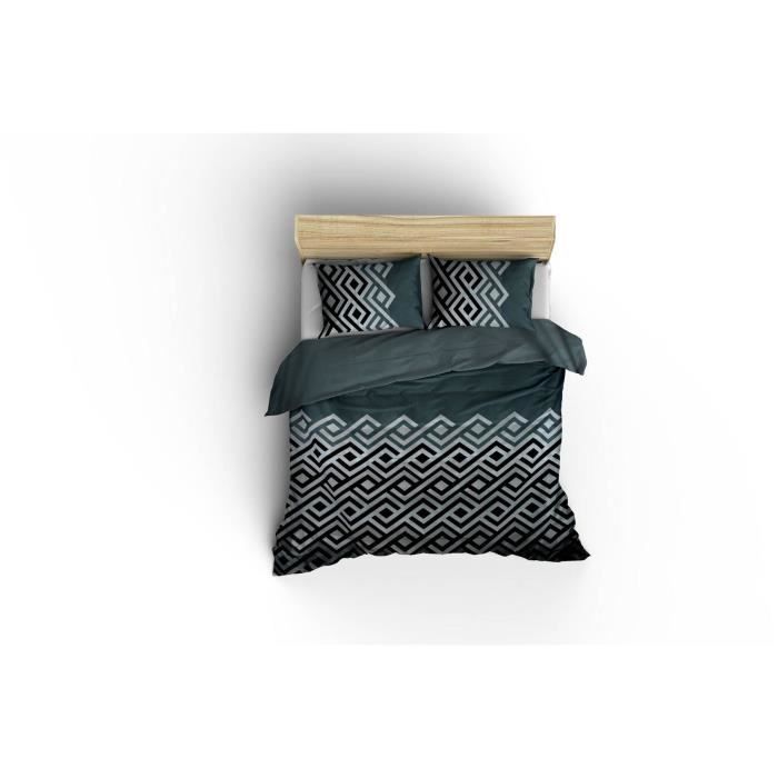Parure de lit - 1 housse de couette 220 x 240 cm + 2 taies d'oreiller 60 x 60 cm - 65% coton, 35% polyester - Gris