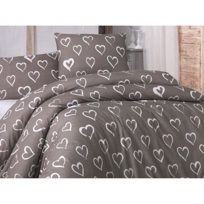 Parure de lit - 1 housse de couette 220 x 240 cm + 2 taies d'oreiller 60 x 60 cm - 65% coton, 35% polyester - Brun