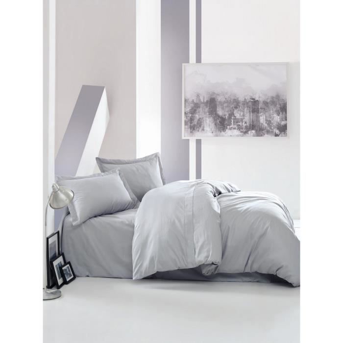Parure de lit - 1 housse de couette 220 x 240 cm + 2 taies d'oreiller 60 x 60 cm - Satiné 100% coton - Gris