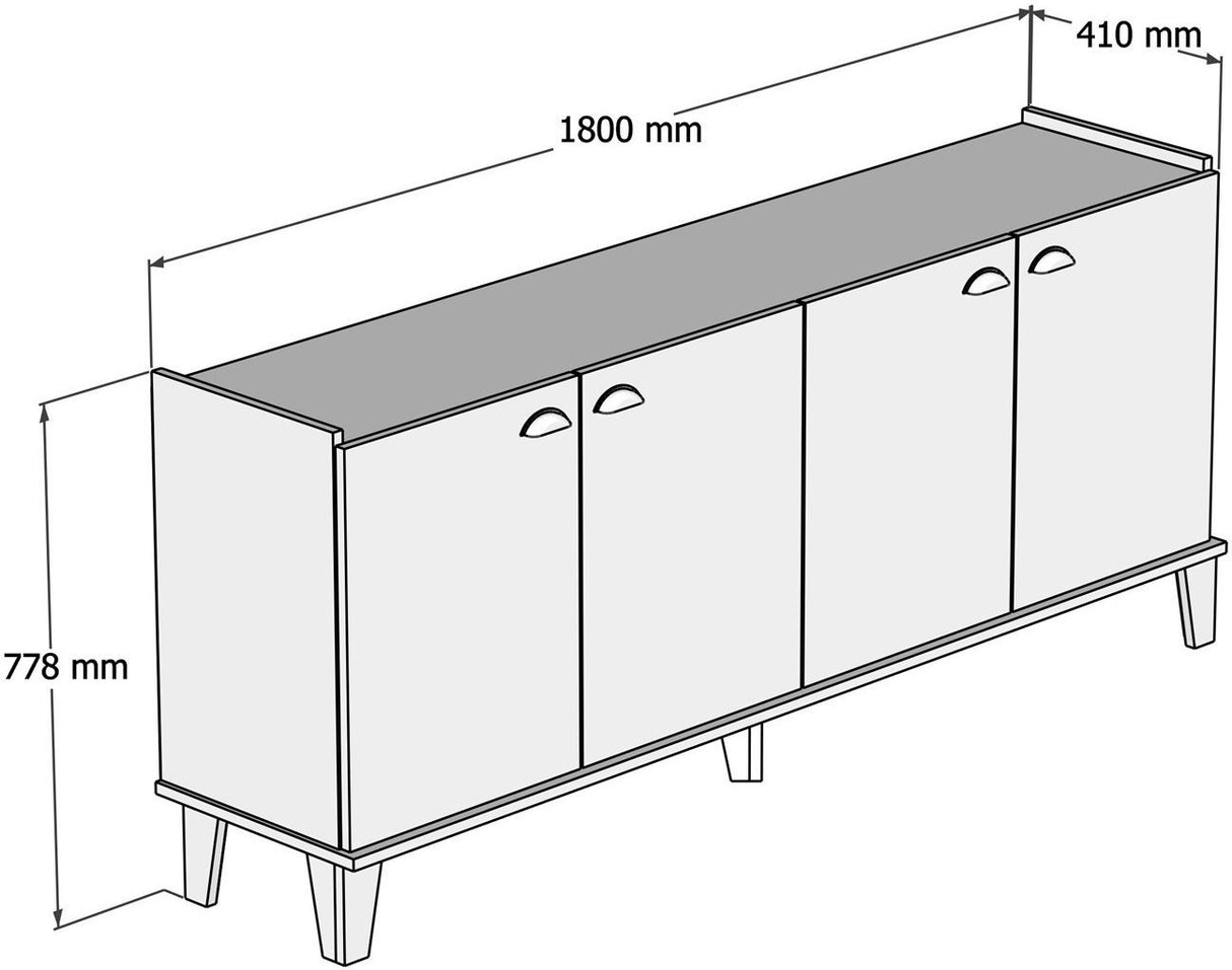 Buffet scandinave - SUMER - 4 portes - 180 x 78 x 41 cm - Chene / Blanc