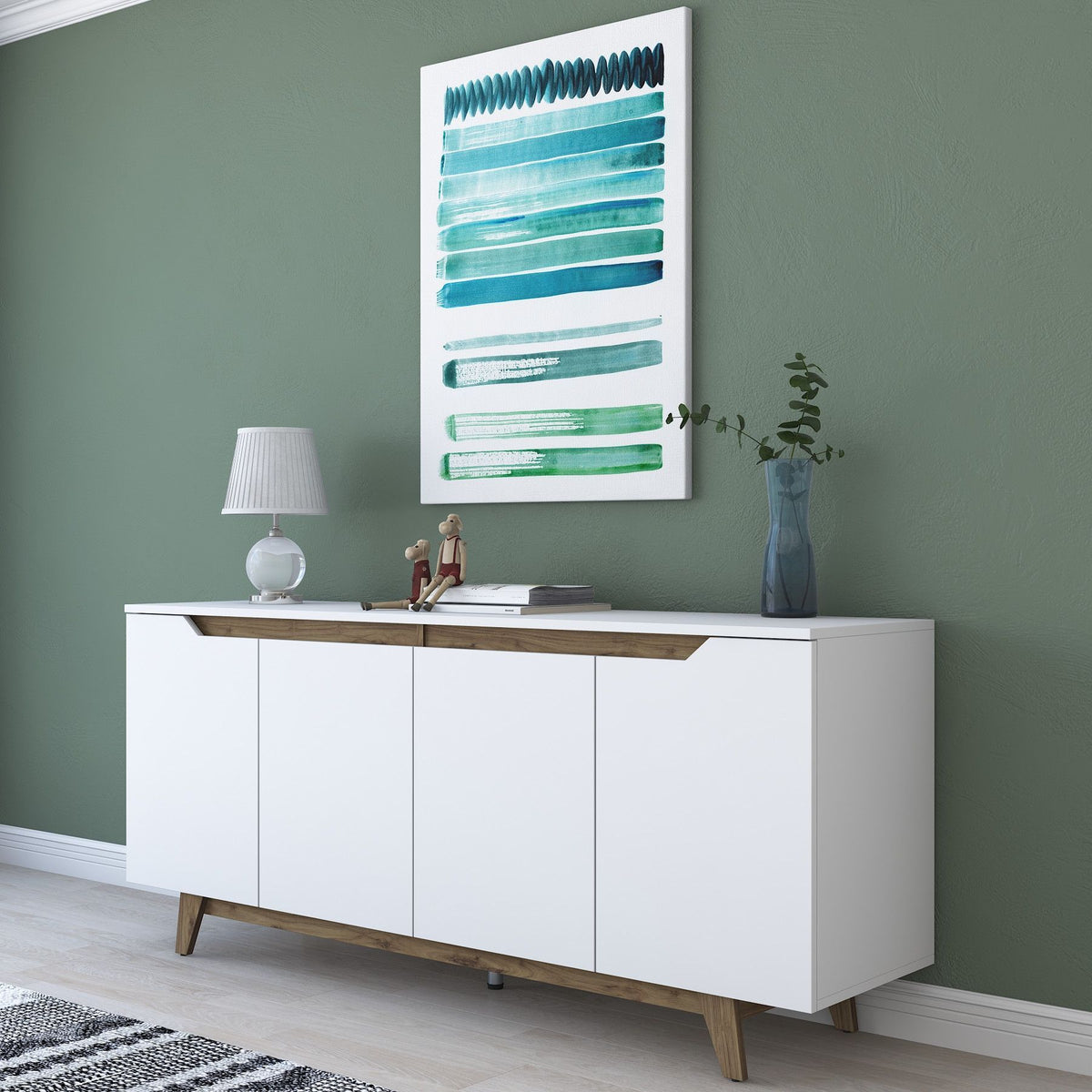 Buffet - GD102 - 4 portes - 180 x 79 x 45 cm - Blanc / Noyer