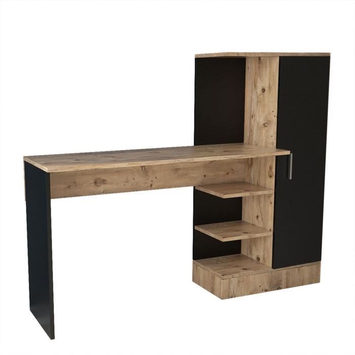 Bureau d'étude moderne - CT2 - Pin atlantique / Noir - 152,3 x 95 x 50 cm