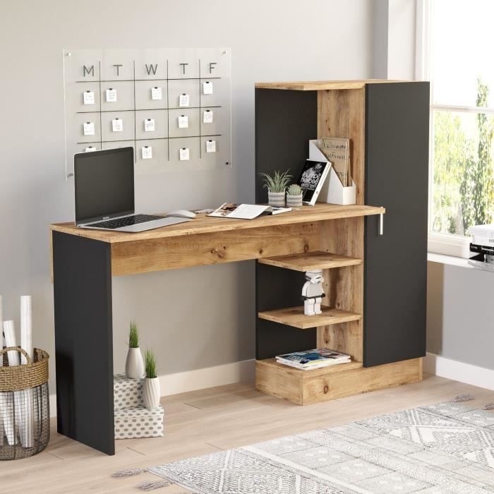 Bureau d'étude moderne - CT2 - Pin atlantique / Noir - 152,3 x 95 x 50 cm