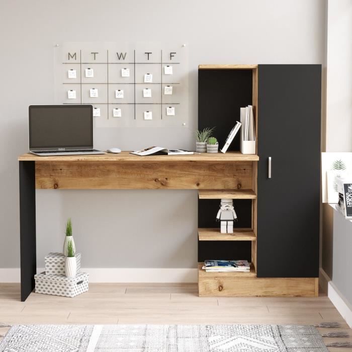 Bureau d'étude moderne - CT2 - Pin atlantique / Noir - 152,3 x 95 x 50 cm