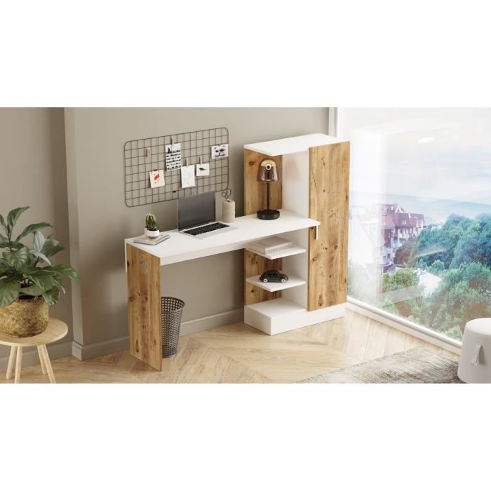 Bureau d'étude moderne - CT2 - Pin atlantique / Blanc - 152,3 x 95 x 50 cm