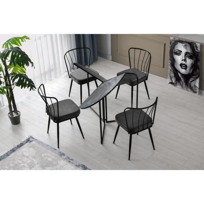 Table a manger pliable - YAPRAK - Anthracite - Ronde - 4 personnes - 100 x 100 x 72 cm