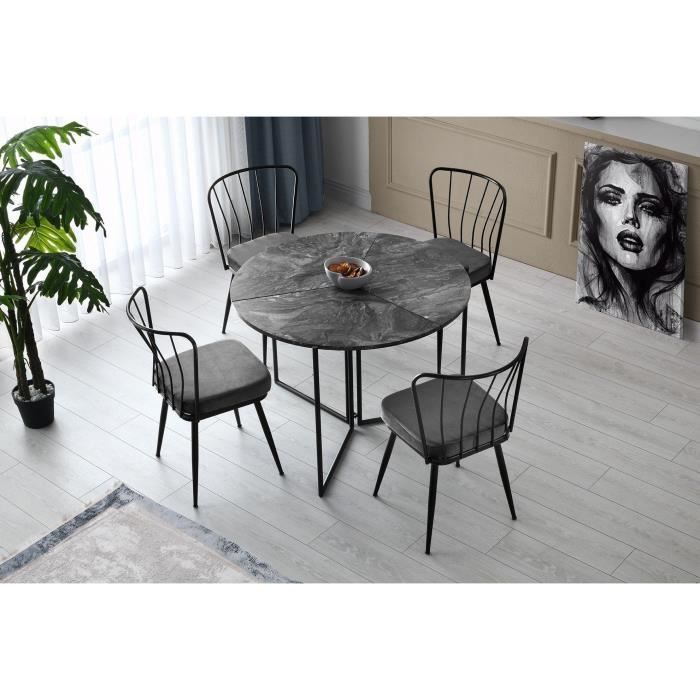 Table a manger pliable - YAPRAK - Anthracite - Ronde - 4 personnes - 100 x 100 x 72 cm