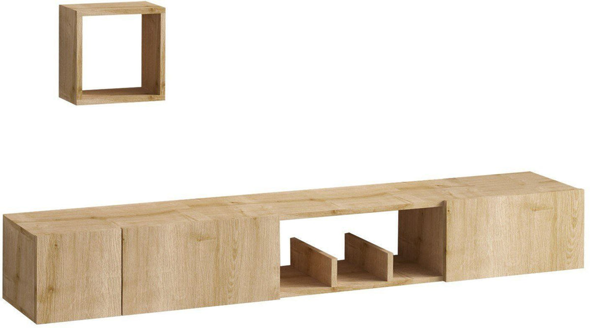 Meuble TV et étagere murale - AVIOR - Chene Saphir - 180 x 25 x 32 cm