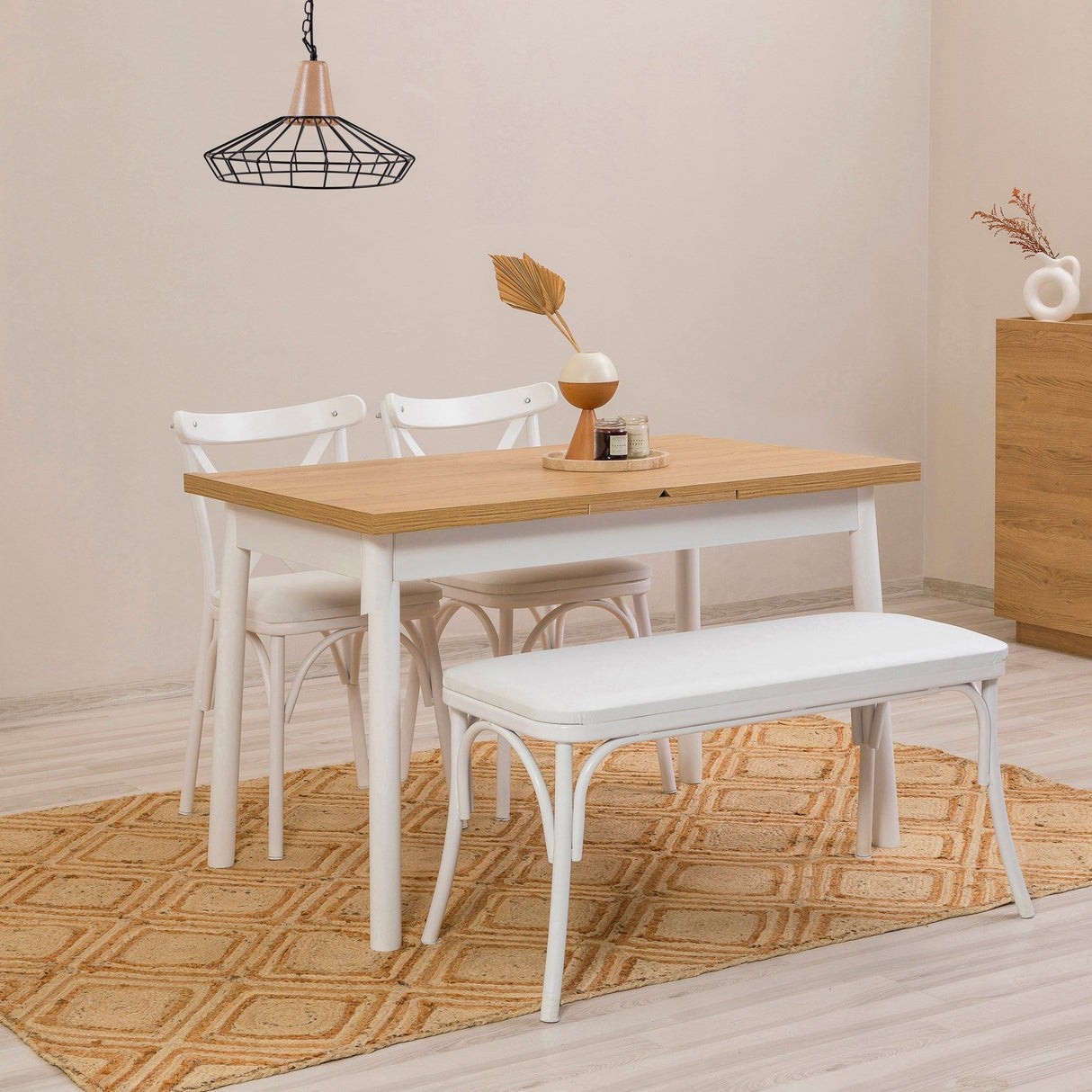 Table a manger - OLIVER - Extensible - Rectangulaire - 4 personnes - 123 x 72 x 29 cm - Blanc