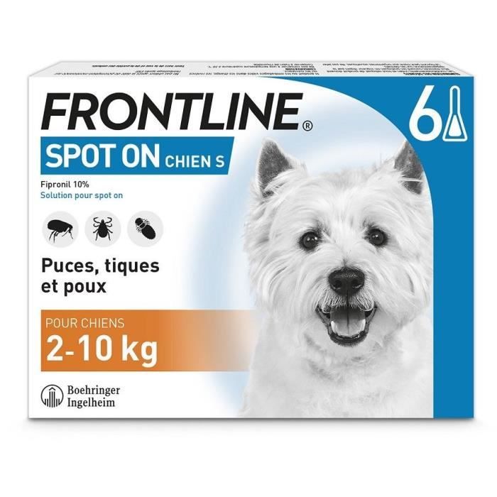 Frontline Spot On chien - Anti-puces anti-tiques pour chien S - 2-10kg - 6 pipettes