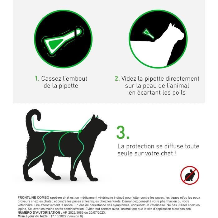 Frontline Combo chat - Anti-puces anti-tiques pour chat - 3 pipettes