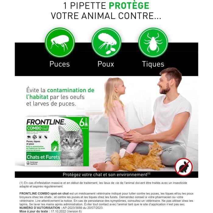 Frontline Combo chat - Anti-puces anti-tiques pour chat - 6 pipettes