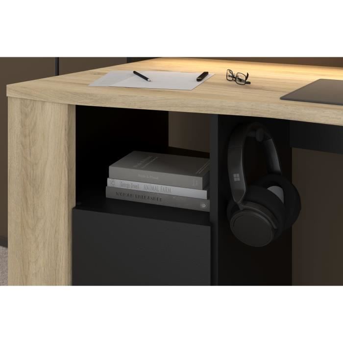 Bureau Gamer - META - Chene / Noir - 152 x 61,5 x 86,7 cm - PARISOT