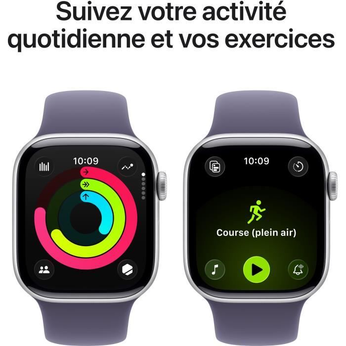 Apple Watch Series 11 GPS - 42mm - Boîtier Silver Aluminium - Bracelet Purple Fog Sport Band - S/M