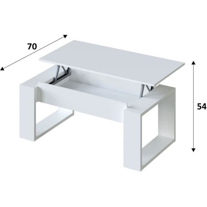 Table basse relevable - MÈlaminÈ blanc - L 105 x P 55 x H 45 cm NOVA