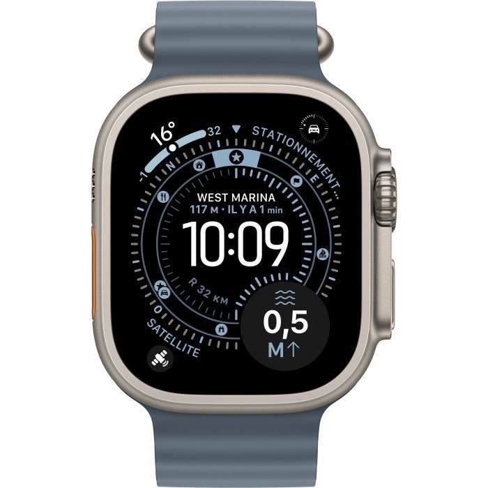 Apple Watch Ultra 3 GPS + Cellular - 49mm - Boîtier Natural Titanium - Bracelet Anchor Blue OceanBand