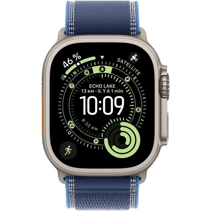 Apple Watch Ultra 3 GPS + Cellular - 49mm - Boîtier Natural Titanium - Bracelet Blue/Bright Blue Trail Loop - S/M