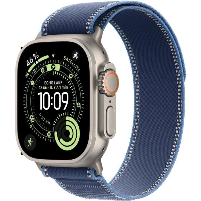 Apple Watch Ultra 3 GPS + Cellular - 49mm - Boîtier Natural Titanium - Bracelet Blue/Bright Blue Trail Loop - M/L