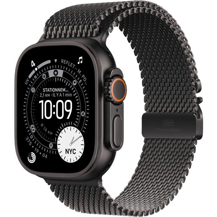 Apple Watch Ultra 3 GPS + Cellular - 49mm - Boîtier Black Titanium - Bracelet Black Titanium Milanese Loop - Medium