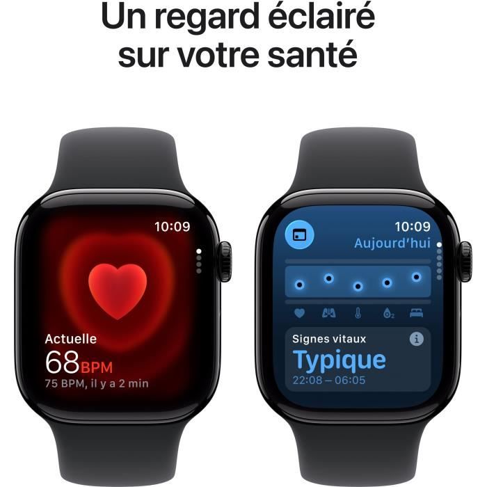 Apple Watch Series 11 GPS + Cellular - 42mm - Boîtier Jet Black Aluminium - Bracelet Black Sport Band - M/L