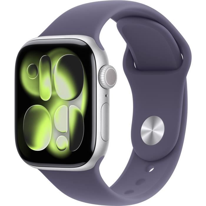 Apple Watch Series 11 GPS + Cellular - 42mm - Boîtier Silver Aluminium - Bracelet Purple Fog Sport Band - M/L