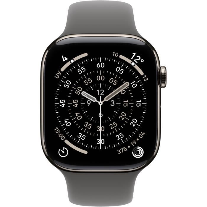 Apple Watch Series 11 GPS + Cellular - 42mm - Boîtier Natural Titanium - Bracelet Stone Grey Sport Band - M/L
