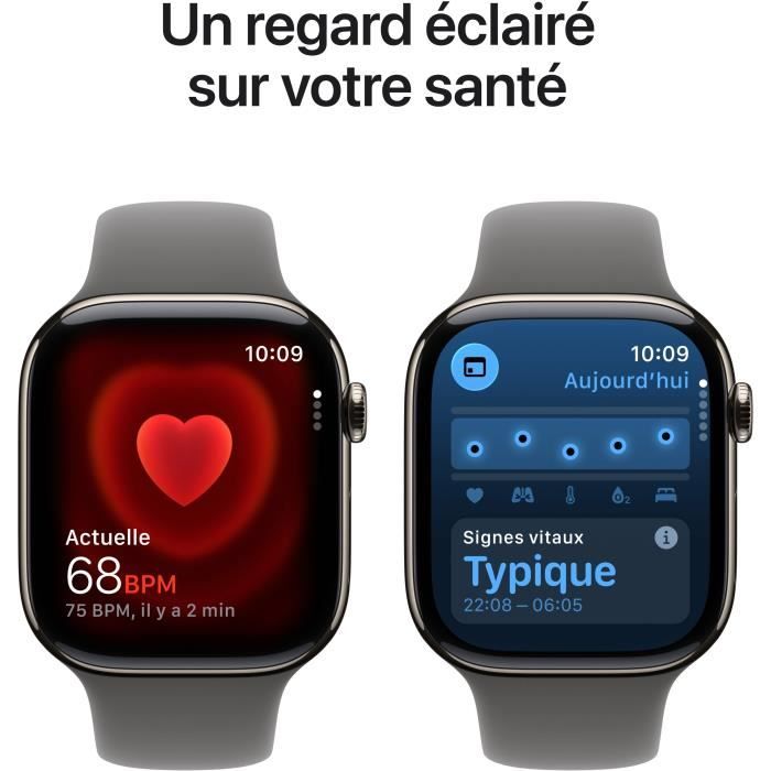 Apple Watch Series 11 GPS + Cellular - 42mm - Boîtier Natural Titanium - Bracelet Stone Grey Sport Band - M/L