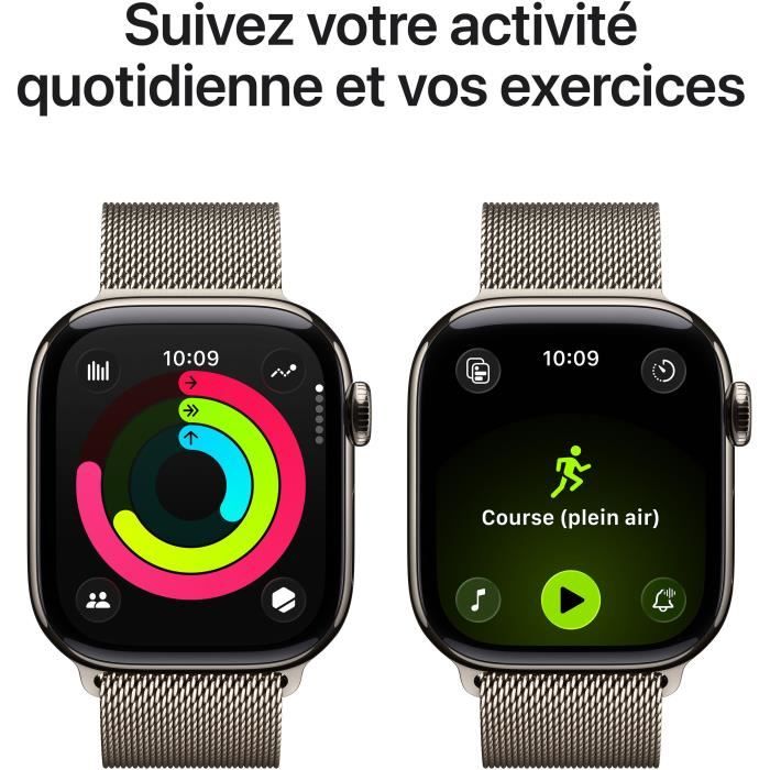 Apple Watch Series 11 GPS + Cellular - 42mm - Boîtier Natural Titanium - Bracelet Natural Milanese Loop
