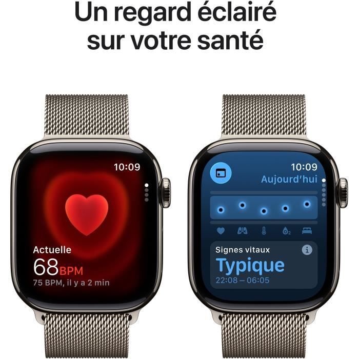 Apple Watch Series 11 GPS + Cellular - 42mm - Boîtier Natural Titanium - Bracelet Natural Milanese Loop