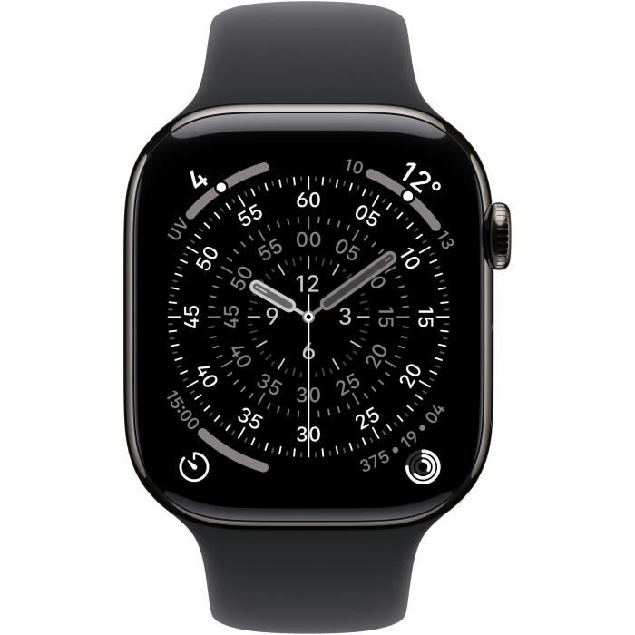 Apple Watch Series 11 GPS + Cellular - 42mm - Boîtier Slate Titanium - Bracelet Black Sport Band - M/L