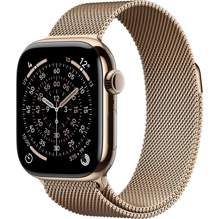 Apple Watch Series 11 GPS + Cellular - 42mm - Boîtier Gold Titanium - Bracelet Gold Milanese Loop