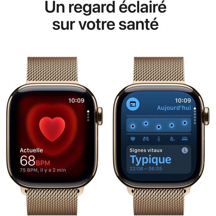 Apple Watch Series 11 GPS + Cellular - 42mm - Boîtier Gold Titanium - Bracelet Gold Milanese Loop