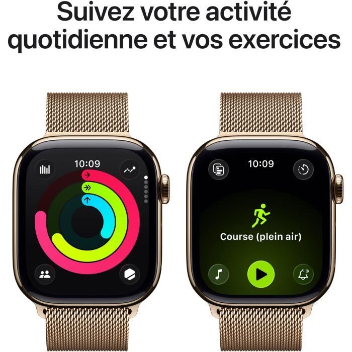 Apple Watch Series 11 GPS + Cellular - 42mm - Boîtier Gold Titanium - Bracelet Gold Milanese Loop