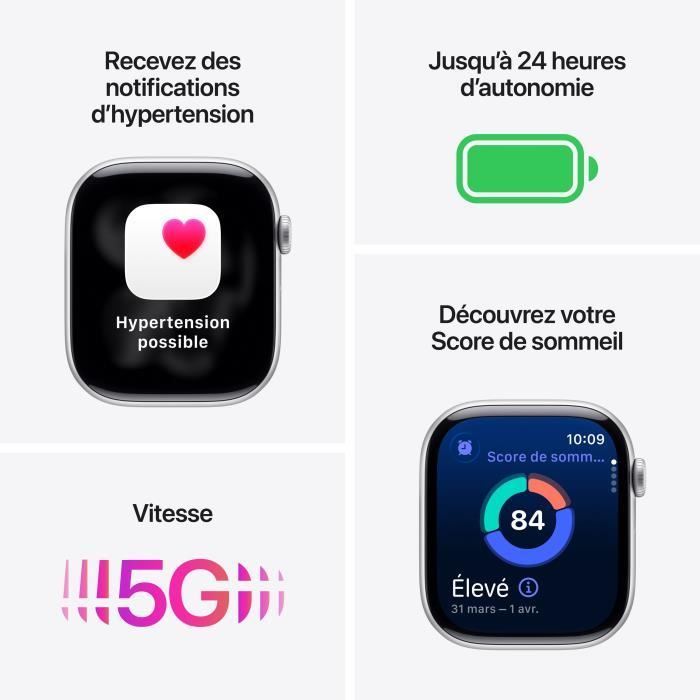 Apple Watch Series 11 GPS + Cellular - 46mm - Boîtier Silver Aluminium - Bracelet Purple Fog Sport Band - M/L