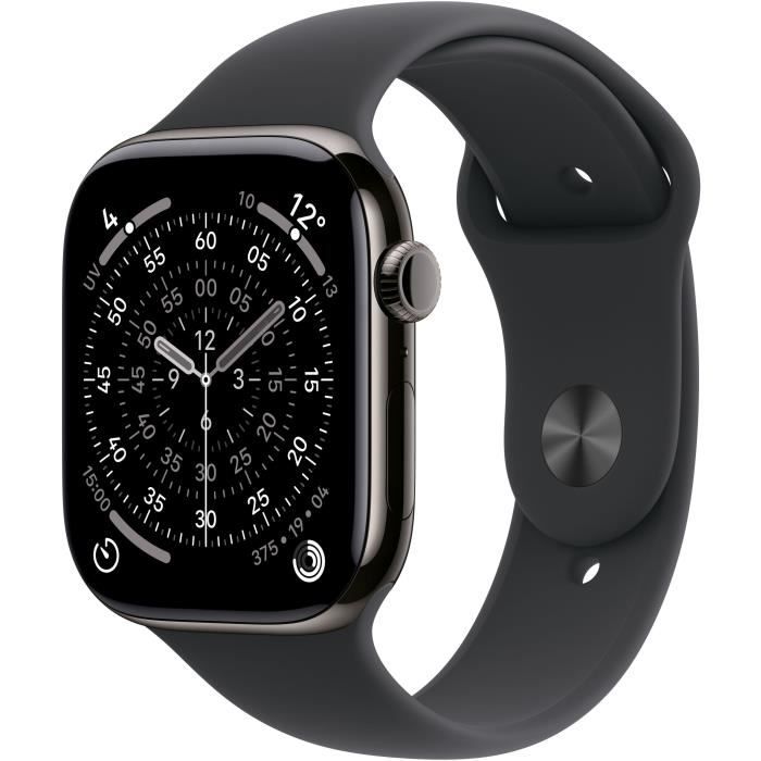 Apple Watch Series 11 GPS + Cellular - 46mm - Boîtier Slate Titanium - Bracelet Black Sport Band - S/M
