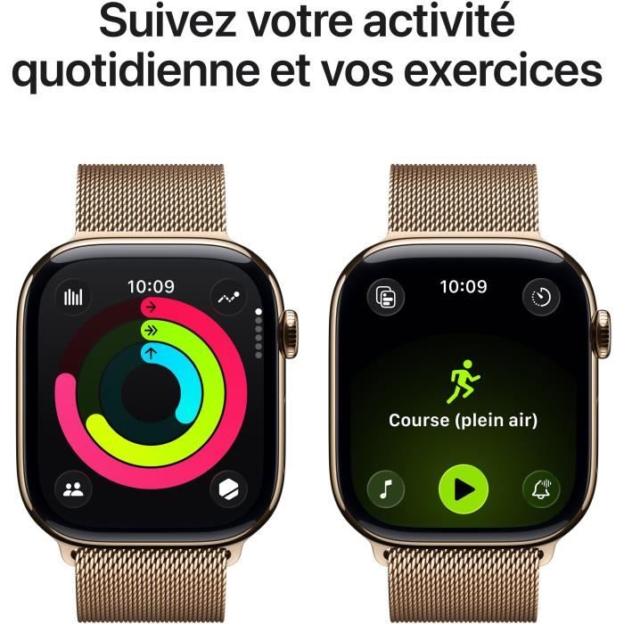 Apple Watch Series 11 GPS + Cellular - 46mm - Boîtier Gold Titanium - Bracelet Gold Milanese Loop - S/M