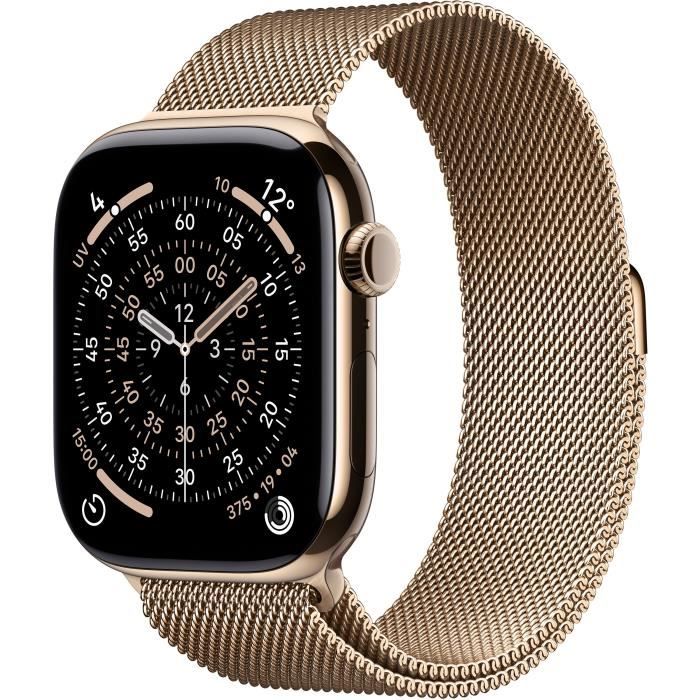 Apple Watch Series 11 GPS + Cellular - 46mm - Boîtier Gold Titanium - Bracelet Gold Milanese Loop - S/M