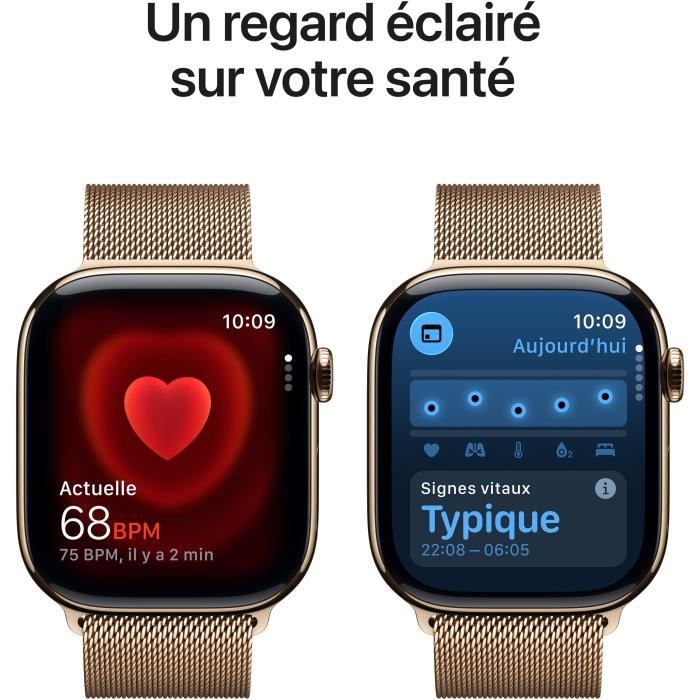 Apple Watch Series 11 GPS + Cellular - 46mm - Boîtier Gold Titanium - Bracelet Gold Milanese Loop - M/L
