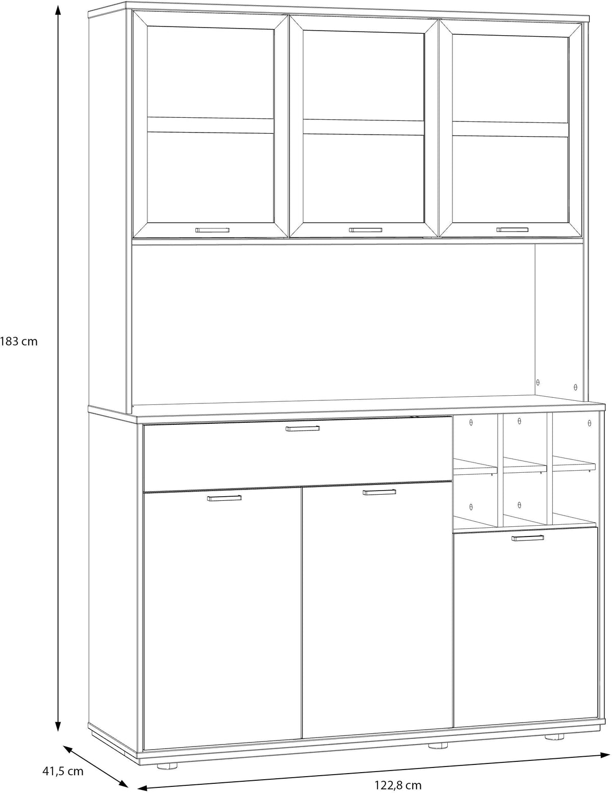 Buffet de cuisine - MANTEK - 122,8 x 41,5 x 183 cm - Chene / Noir - Style industriel - Eclairage LED inclus