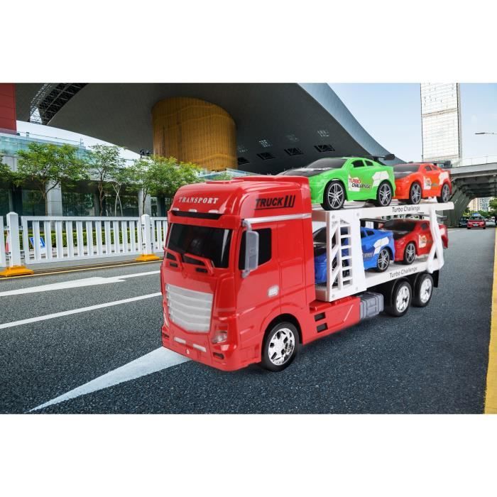 Véhicule d'Intervention - TURBO CHALLENGE - Camion Transport - 1/24 - 4 Voitures Sportives - Couleur Aléatoire