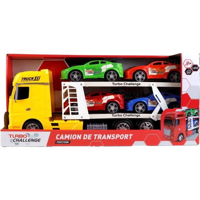 Véhicule d'Intervention - TURBO CHALLENGE - Camion Transport - 1/24 - 4 Voitures Sportives - Couleur Aléatoire