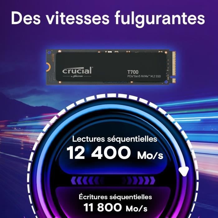 SSD Interne - CRUCIAL - T700 - 4To - PCIe Gen5 NVMe - CT4000T700SSD3