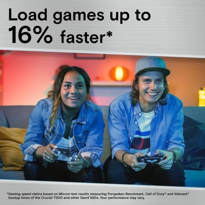 Crucial T500 SSD 1 To PCIe Gen4 NVMe M.2 PS5 SSD Interne Gaming avec Dissipateur, compatible PlayStation 5 - CT1000T500SSD5