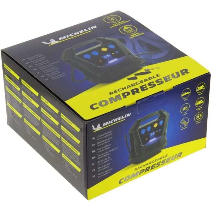 Compresseur sans fils - MICHELIN - Batterie 12V 7,2Ah 2100mA - voiture jusqu'a 3.45 bars vélo jusqu'a 6.90 bars.